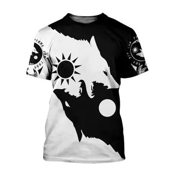 2021 Lete Muži t-shirt Fenrir Viking Vlk A Mesiac Tattoo 3D Vytlačené Harajuku Bežné krátke Sleeve Tee tričká Unisex topy QDL023