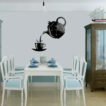 1pc 3D DIY Kávy Času Akrylátové Nástenné Hodiny Pohár Tvar Stenu, Nálepky Duté Číslovka Hodiny pre Kuchyňa Domova