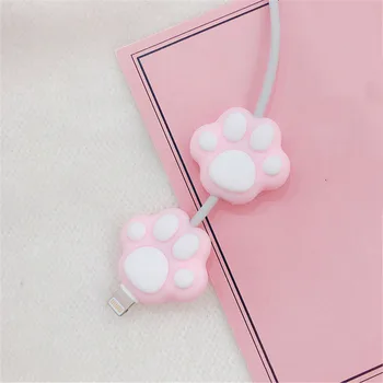 Kawaii Ružová Kreslených Mačka Labky Kábel Winder Chránič pre iPhone Kábel Roztomilý Ploche Drôt, USB Kábel, Nabíjačka, Slúchadlá Protector