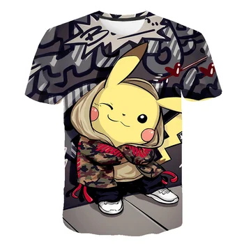 Chlapec A Dievča 3D Lete Pokemon Módne Cartoon T-Shirts Hip Hop Streetwear Bežné Krátky Rukáv Muži Ženy Vytlačené T-Shirt 4t-taktné-14T