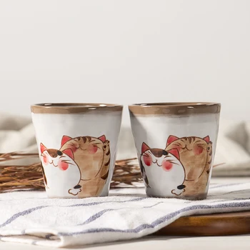 ANTOWALL Japonskom Štýle, Ručne maľované Mačka Navrhnuté Teacup Porcelánovú Šálku Kávy Rovno Domov Pohár Keramické Vody Víno Pohár