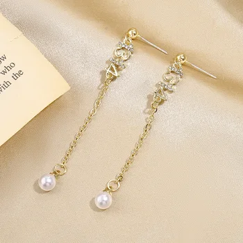 Krásne Číslo kórejský Drop Náušnice pre Dievčatá Dlhý Strapec Simulované Pearl Prívesok Luxusné Dámske Svadobné Ucho Dekorácie pendientes