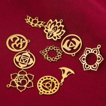 5 ks/veľa Zlata Nerezová Oceľ Lotus Joga Čakra DIY Charms Prívesok Značky Konektory Šperky Robiť Položky Veľkoobchod Remesiel Náušnice
