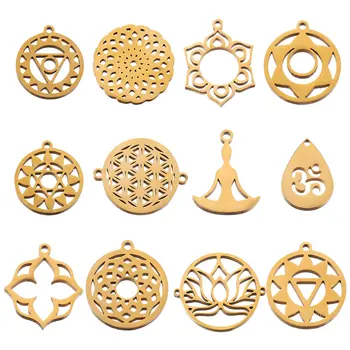 5 ks/veľa Zlata Nerezová Oceľ Lotus Joga Čakra DIY Charms Prívesok Značky Konektory Šperky Robiť Položky Veľkoobchod Remesiel Náušnice