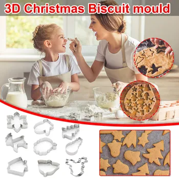 Vianočné Cookie Cutter 3D Formy Nástroje z Nehrdzavejúcej Ocele 9 Kus Kuchyne, Cukrárske Koláč, Dezert Formy DIY Pečenie Nástroje Gadgets #40