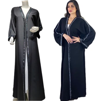 Luxusné, Ručne Vyrábané Lištovanie Abaya Strana Večer Moslimských Žien Otvoriť Kimono Cardigan Jeseň Kaftan Maxi Šaty, Šaty Na Blízkom Východe Móda
