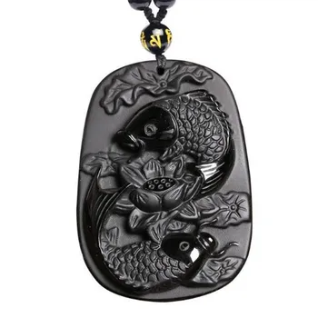 Prírodné Obsidian Ručne Vyrezávané Amulet Lucky Prívesok Korálky Unisex Amulet Náhrdelník