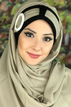 Nové Módne 2021 Islamskej Šatky Turban Ženy Klobúk Jar Leto Šatku Kosti Farba Béžová Pracky Pásu Pripravený Šatka