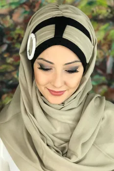 Nové Módne 2021 Islamskej Šatky Turban Ženy Klobúk Jar Leto Šatku Kosti Farba Béžová Pracky Pásu Pripravený Šatka