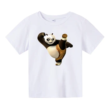 2021 Nové Letné Voľné kungfu Panda Roztomilé Deti, Oblečenie pre Deti, Dievča, Krátky Rukáv Karikatúra Tlače Tričká Topy Chlapci Oblečenie