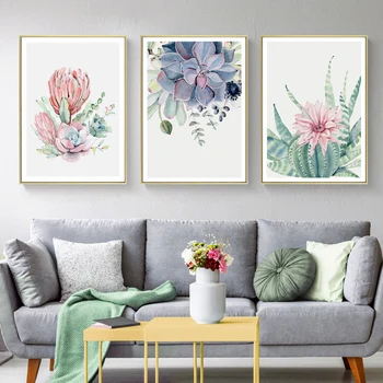Akvarel Succulents Plátne Obrazy Botanická List Kvet Tropické Múr Umenia Plagátu Vytlačí Obrázok pre Obývacej Miestnosti Dekorácie