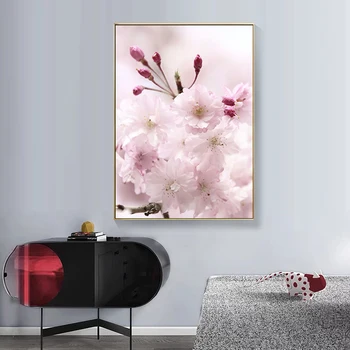 Nordic Plagáty A Vytlačí Ružové Kvety Čerešňové Kvety Citácie Wall Art Plátno, Maľovanie Obrazov Na Stenu Pre Obývacia Izba Domova