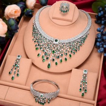 GODKI Slávnej Značky 4PCS Zelený CZ Luxusné Afriky Šperky Set Pre Ženy, Svadobné Party Zirkón Crystal Dubaj Svadobné Šperky Set Darček