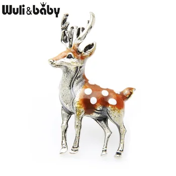 Wuli&Baby Vintage Smalt Elk Jeleň Brošňa Pre Ženy Módne Šperky Príslušenstvo Darček