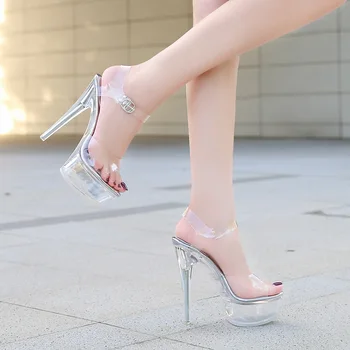 Kórejský Crystal Topánky Model Pódium Sandále Stiletto Ženy Transparentné Platformu Vysoké Podpätky Sandále pre Ženy
