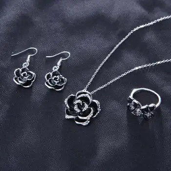 Móda Ruže Kvet Smalt Šperky Set Rose Gold Farba Čierna Maľovanie Svadobné Šperky Sady pre Ženy, Svadobné Šperky