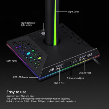 50LA RGB Slúchadlá, Stand Herné Headset Stôl Držiak s USB Slúchadlá Držiak na Stojan Vešiak Orgnizer Podpora pre Slúchadlá