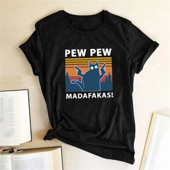 Pew Pew Madafakas Tlačiť T-shirts Ženy Lete Roku 2020 Grafické Tees Vtipné Tričká Pre ženy tshirts Voľné Posádky Krku Harajuku Topy