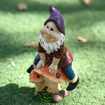 Záhradný trpaslík Sedí Na Huby Trávnik Gnome Socha pre Vonkajšie