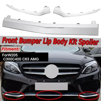 Auto Chrome Predný Nárazník Pery Nižšie Splitter Kryt Výbava pre Benz W205 C300 C400 C63 AMG 2058851574