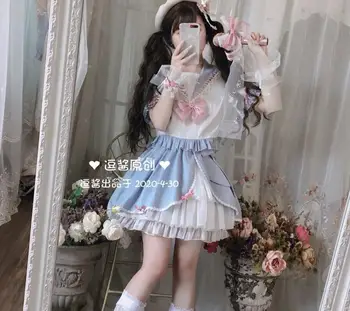 Lolita Anime JK Japonský jednotné námornícky kostým, oblek Top+sukňa Roztomilý kawaii dievča leta 2 dielna sada JK Loli nastavuje top