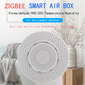 Tuya ZIGBEE 3.0 Smart Air Box Formaldehyd VOC emisií Oxidu Uhličitého Teploty Vlhkosti Snímač Automatizácie Alarm Detektor Smart Home