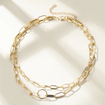 Módne Trendy Spojené Reťazec Náhrdelníky Zlatá Farba Kruhu Choker Náhrdelníky pre Ženy, Ženské Minimalistický Náhrdelník Vintage Šperky