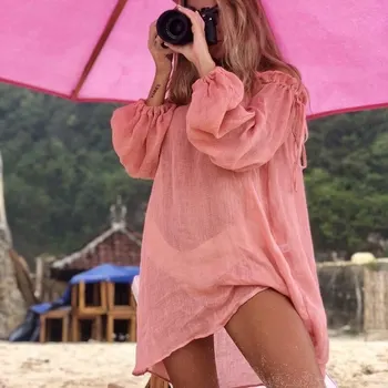 Nové Letné Ženy zakryť Sexy Letné Plážové Šaty, Plavky, Bikiny, Šifón Krátke Šaty Gold Beach vec Vyhovovali tunika Plavky