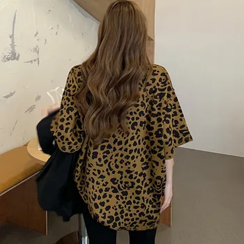 Leopard Tlač, T Košele Ženy Letné Voľné Krátky Rukáv Ročníka Top Harajuku O-krku Bežné Ženské tričká