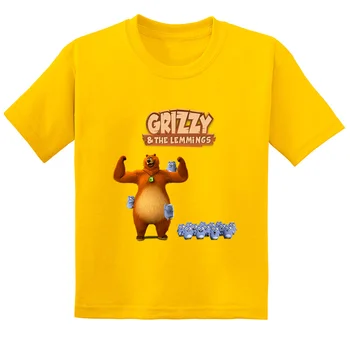 Slnečné svetlo Grizzy Medveď Roztomilý Hra Cartoon Tlač Vtipné Deti T tričko detské Letné Oblečenie Bavlna Baby Chlapci, Dievčatá T-Shirts