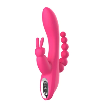 3 v 1 Dildo Rabbit Vibrátor Nepremokavé USB Nabíjateľné pošvy, Konečníka Klitoris Vibrátor Sex stroj Hračky pre Ženy, Páry Sex Shop