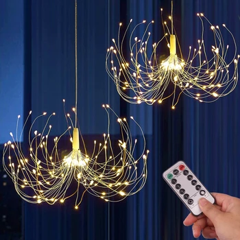 200 LED Reťazec Svetlá Visí Starburst Lampa DIY Ohňostroj Rozprávkových Svetiel Vianočné Girlandy Festival Dekor Diaľkové Svetlá Ligotať
