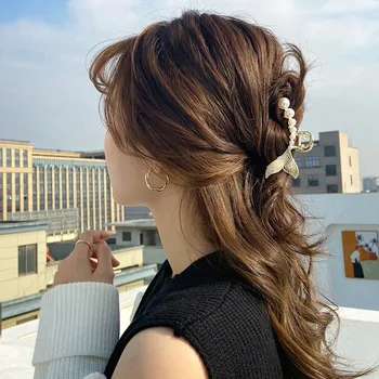 Luxusný Pearl Crystal Rybí Chvost Kovovej Krab Sponky Do Vlasov Pre Ženy, Dievčatá Kórejský Sladké Vlasy Pazúr 2021 Trend Vlasy Príslušenstvo Pokrývku Hlavy