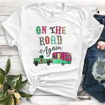 Bežné Tričko Ženy Móda Country Road Lete Print T Shirt Ženy Ženy Camisa Mujer Top Grafické Roztomilý Tees T-shirt