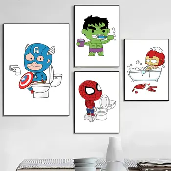 Marvel Cartoon Superhrdinov Wall Art Plátno Tlačiť Maľovanie Spiderman Hulk Plagát Deti Kúpeľňa Obývacia Izba Domova Nástenná Maľba