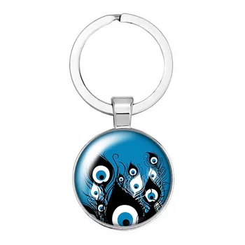 Krásy Modré Korálky Náboženské Foto Kolo Sklo Cabochon Keychain Auto Krúžok Držiak Popruhu Darček Keychain