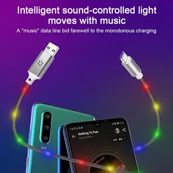 3 Typy Ovládanie Hlasom Flash RGB LED Svetelný Kábel Nabíjací Kábel Pre iOS Micro USB Typu C 2.4 Rýchle Nabíjanie Kábel pre iPhone Xiao