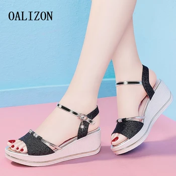 Dámske sandále 2021 ženy, vysoké podpätky lete mäkké Platforma Open špičkou topánky ženy, svadobné sandále bling papuče čerpadlá žena