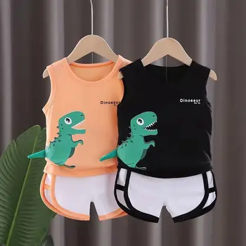 2021 Deti-Krátke rukávy Obleky,letné Oblečenie Baby Chlapci Dinosaura Tshirts + Bavlnené Šortky Nastaviť Dievčatá, Príležitostné Oblečenie, Pyžamá Oblek