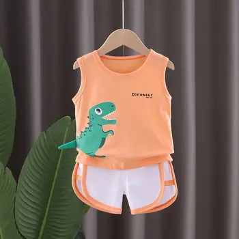 2021 Deti-Krátke rukávy Obleky,letné Oblečenie Baby Chlapci Dinosaura Tshirts + Bavlnené Šortky Nastaviť Dievčatá, Príležitostné Oblečenie, Pyžamá Oblek