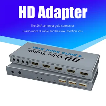 4 Port kompatibilný s HDMI 1.4 KVM Prepínač 4K 30Hz pre 4 PC Počítače Zdieľanie Jedného Monitora, Klávesnice, Myši, Tlačiarne, Príslušenstvo