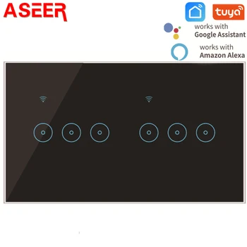 ASEER Tuya/Ewelink Smart switch 6 Gang Wifi Svetelný Spínač,Dotknite Sklenený Panel Ovládanie Hlasom vypínač pracovať s Alexa Domovská stránka Google