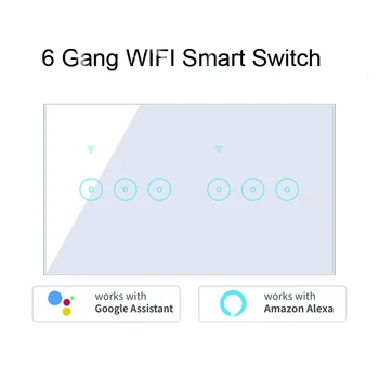 ASEER Tuya/Ewelink Smart switch 6 Gang Wifi Svetelný Spínač,Dotknite Sklenený Panel Ovládanie Hlasom vypínač pracovať s Alexa Domovská stránka Google