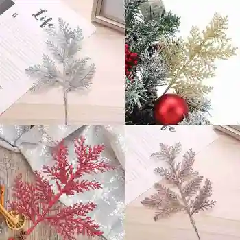 10pcs/Set Lesk Vianočný Stromček Papradie Leaf Krásne Scény, Dekorácie Zlato, Striebro Červené Umelé Listy