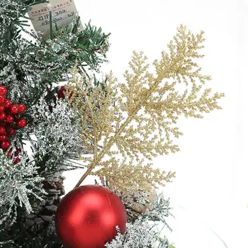10pcs/Set Lesk Vianočný Stromček Papradie Leaf Krásne Scény, Dekorácie Zlato, Striebro Červené Umelé Listy