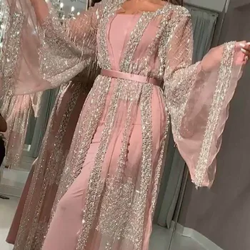 Africké Luxusné Femme Kimono Kaftan Župan Dubaj Islam Hidžáb Moslimské Oblečenie Abaya Kaftane Marocain Katar Osmanského Turecka Oblečenie 2 Pices