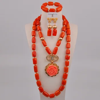 Móda Orange Prírodné Coral Perličiek Svadobné Šperky Nigéria Dámske Svadobné Afriky Nevesta Svadobné Hostiny, Šperky Set AU-181