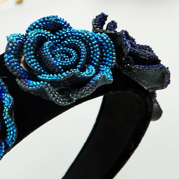 Módne Modrá Enchantress Rose hlavový most Plný Ženský Šarm Black Velvet Vlasy Kapely dámske Klasické Strany Vlasy Príslušenstvo