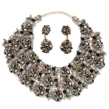 Dvacaman Luxusné Šperky Crystal Sada pre Ženy Black Drahokamu Bib Vyhlásenie Náhrdelník&Drop Earrrings Svadobné Hostiny, Svadobný Darček
