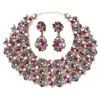 Dvacaman Luxusné Šperky Crystal Sada pre Ženy Black Drahokamu Bib Vyhlásenie Náhrdelník&Drop Earrrings Svadobné Hostiny, Svadobný Darček